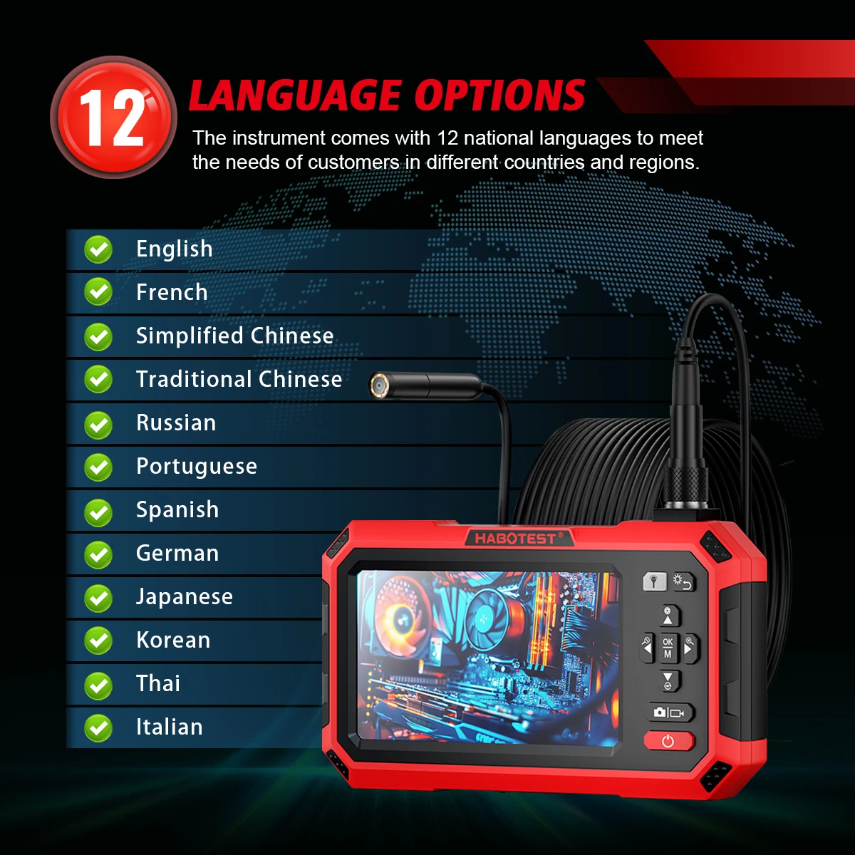 HABOTEST HT669A PRO 5-дюймовый эндоскоп с двумя объективами 7 мм автомобильная