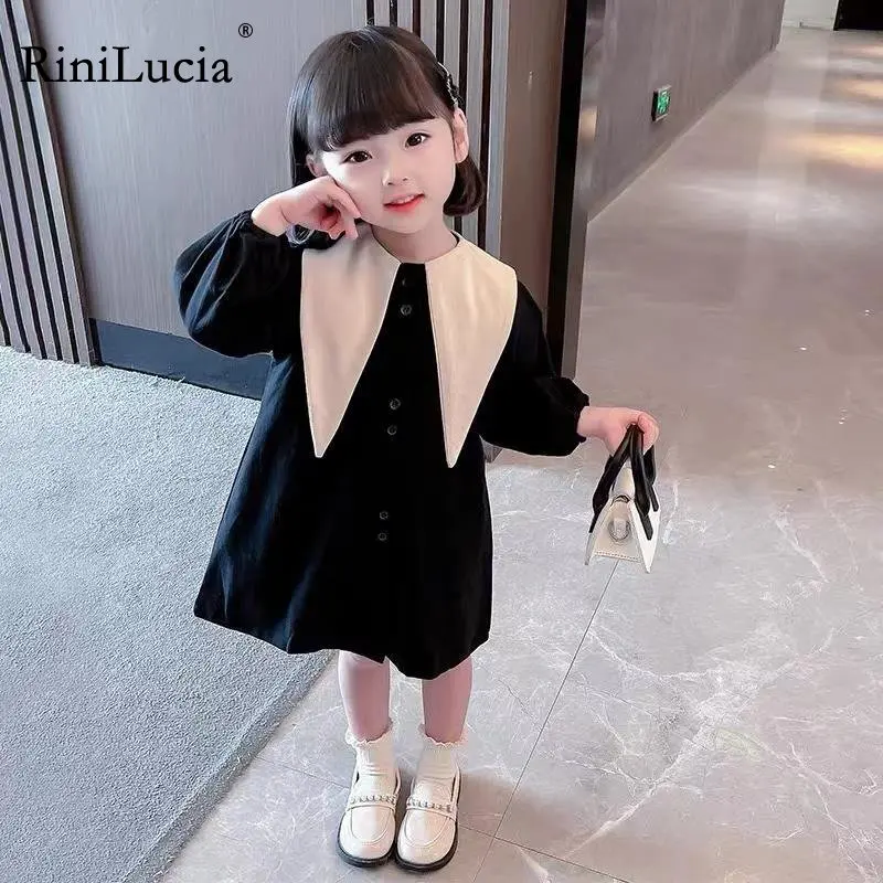 

RiniLucia Girls Dress Autumn New Long Sleeve Kids Dress Princess Dress Kids Clothes Vestido Lapel Girl Dresses Clothing