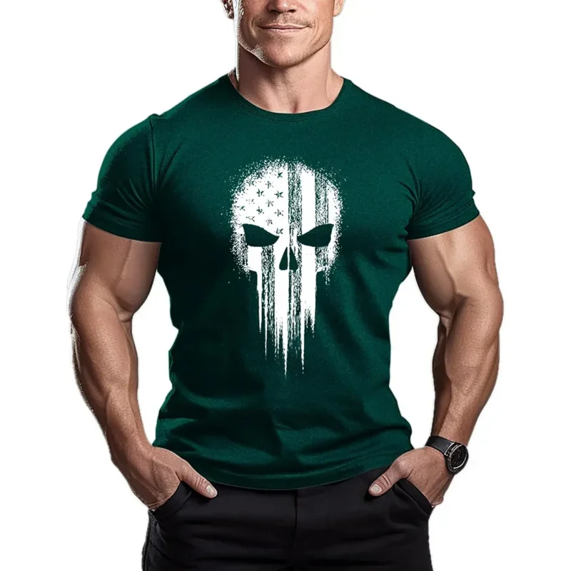 Мужская хлопковая футболка с короткими рукавами модная мужская черепом