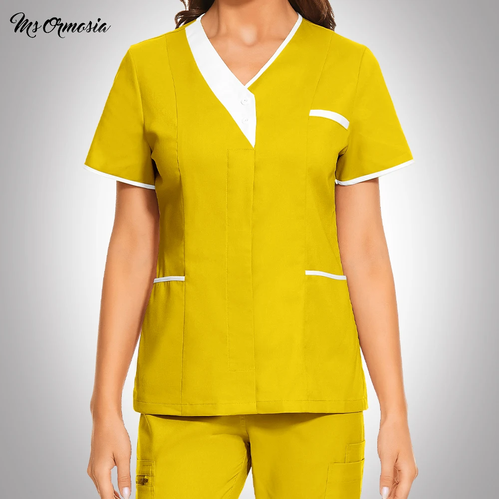 

V Neck Pockets Scrubs Tops Hospital Working Uniform Medical Doctor Nurse T-Shirts Uniforms Short Sleeved Pet Shop Scrubs Costume