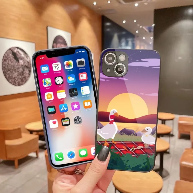 

Чехол для телефона с изображением игры утиного гуся для iPhone 14 13 12 11 Pro Max X XR XS 8 7 Plus, чехол с жидким стеклом