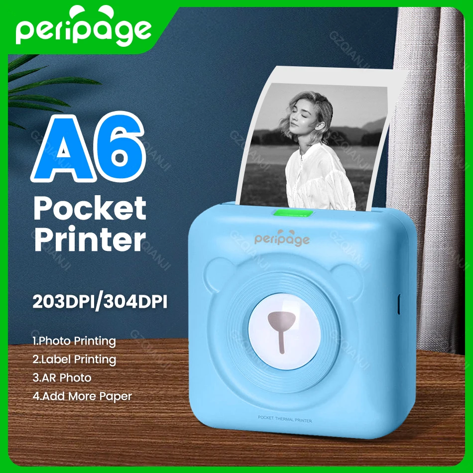 

Peripage 203 304dpi Mini Pocket Printer Bluetooth A6 Thermal Photo Printer Color Brown Yellow Mobile Phone Android IOS Gift A6