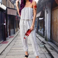 womens new summer 2022 casual style chest wrapped printed striped tight high waist jumpsuit street clothes sexy nightclub