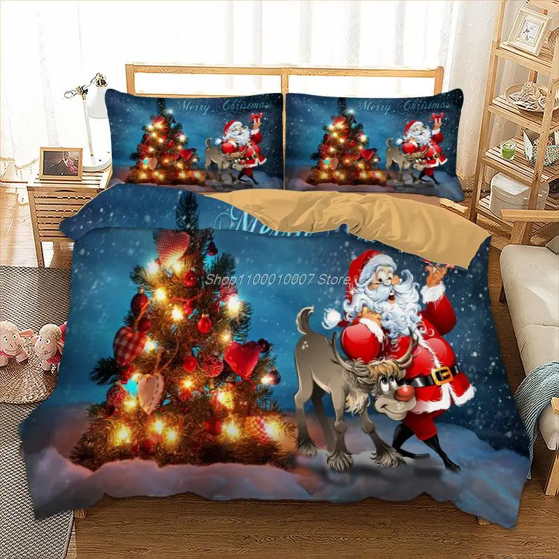 

Christmas Bedding set Kids 3D Cartoon Merry Christmas Gift Santa Claus Duvet Quilt Cover Pillowcases Twin Queen Size New Year