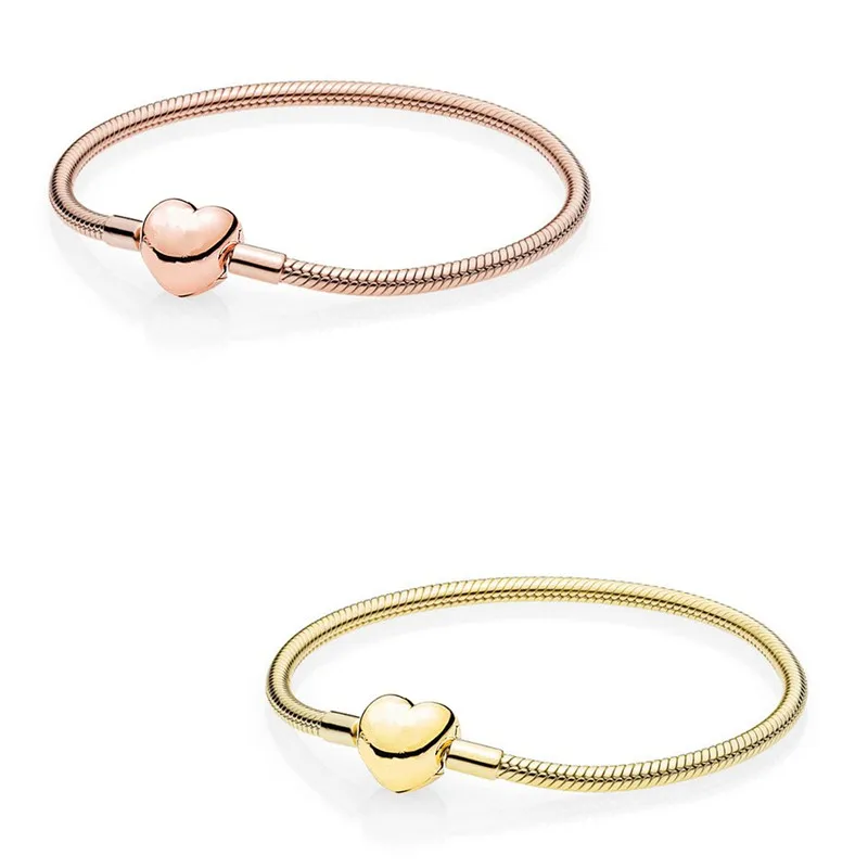 

Authentic 925 Sterling Silver Moments Rose Heart Clasp With Crystal Bracelet Bangle Fit Bead Charm Diy Fashion Jewelry