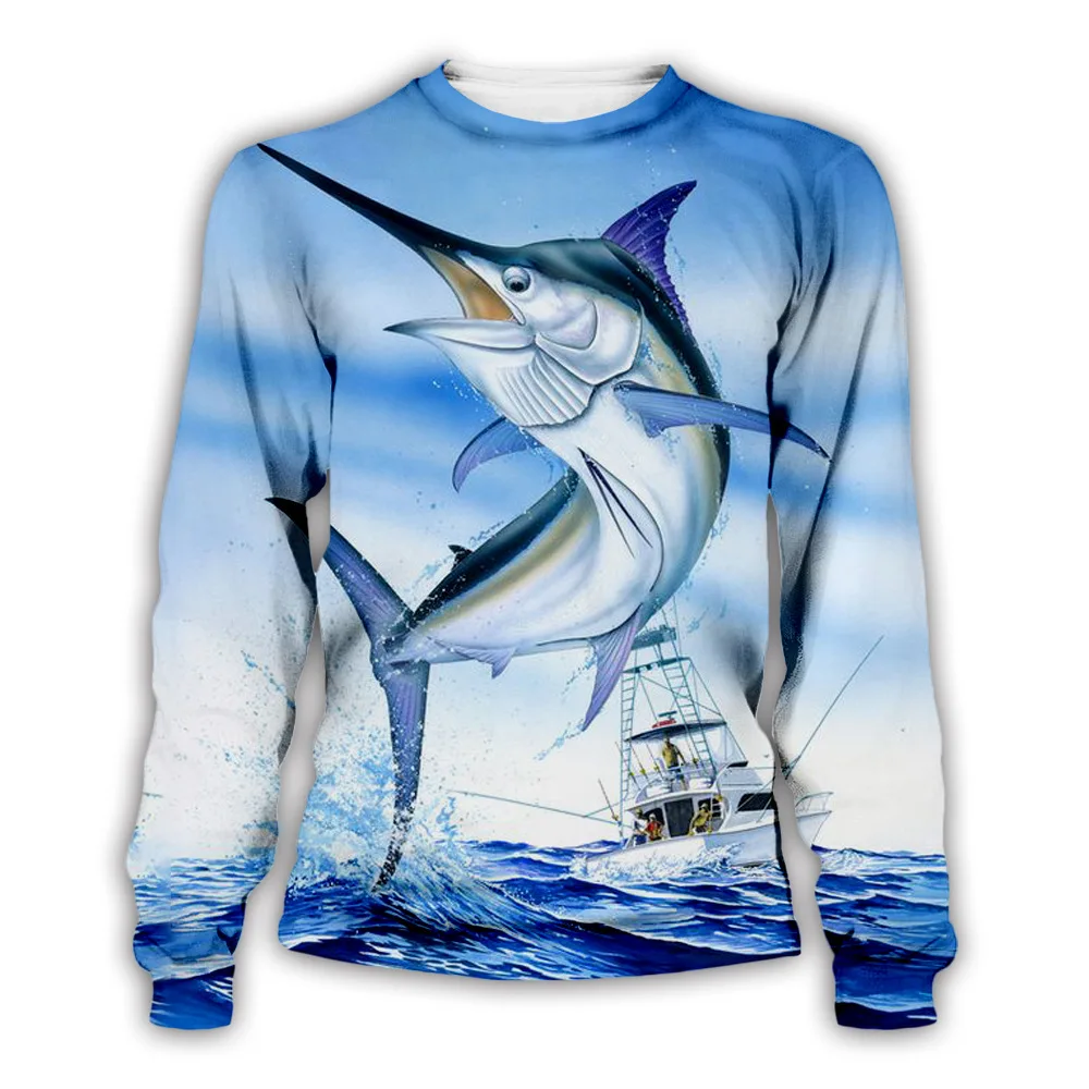

Spring and Autumn Square Cotton Long-sleeved Ocean Tuna Oversized Harajuku Popular Men's 3D Digital Printing Couple Pullover Tre