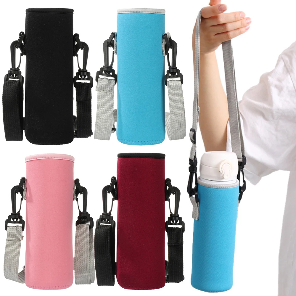 

1Pcs Water Bottle Cover Bag With Strap Neoprene Water Storage Holder Shoulder Strap Black Bottle Carrier Insulat Bag Daily Tools