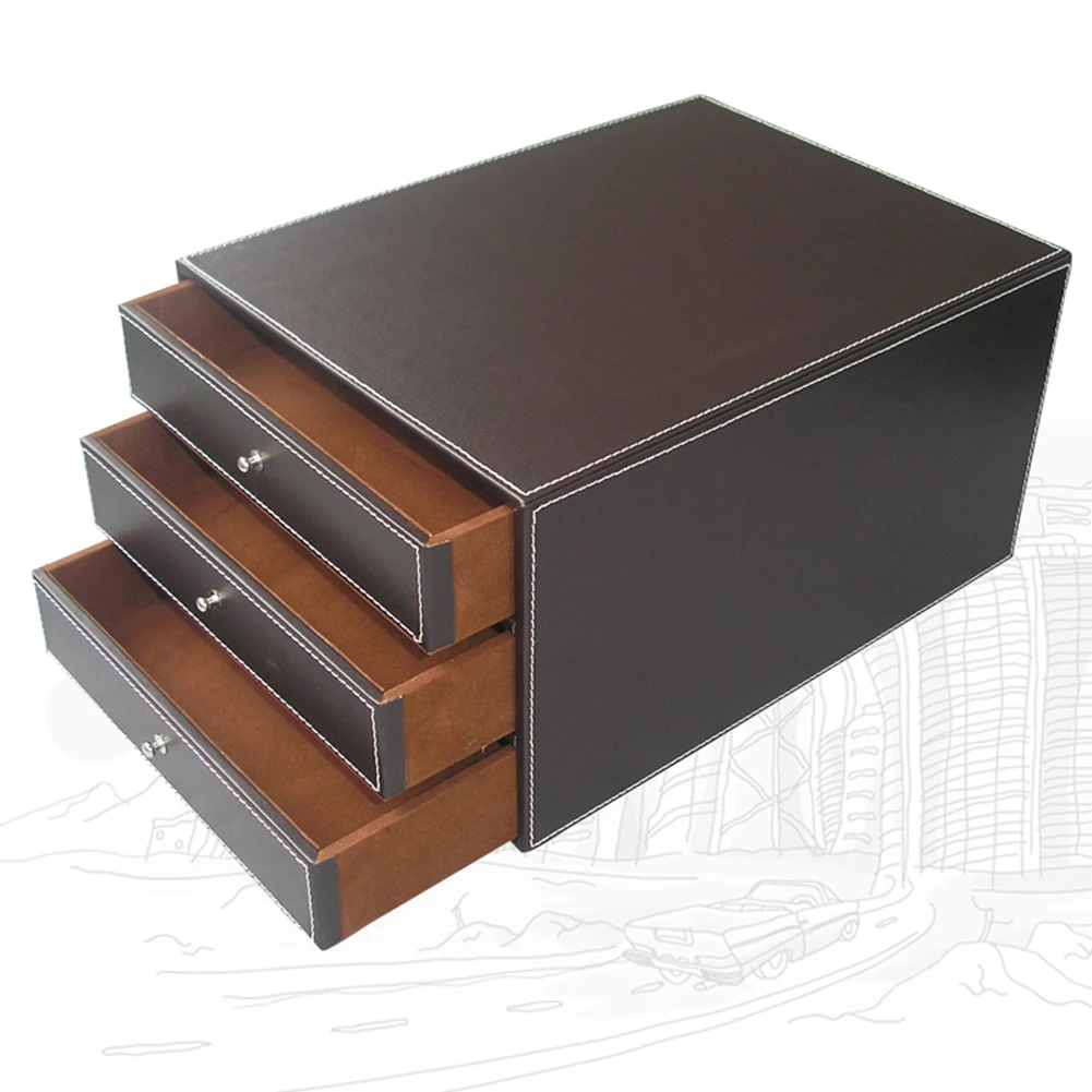 3 Drawers PU Leather File Rack Cabinet Office Desk Organizer A4 Paper Magazine Rack Holder Letter Document Drawer