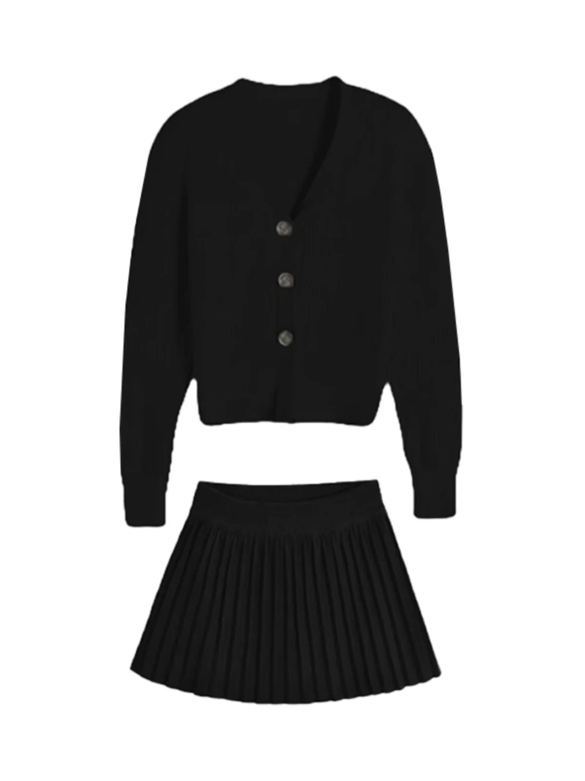 Autumn and Winter Clothing Matching A Complete Set Korean Series Atmosphere Wear Chubby Slimming Meat Covering Knitted Half-L...