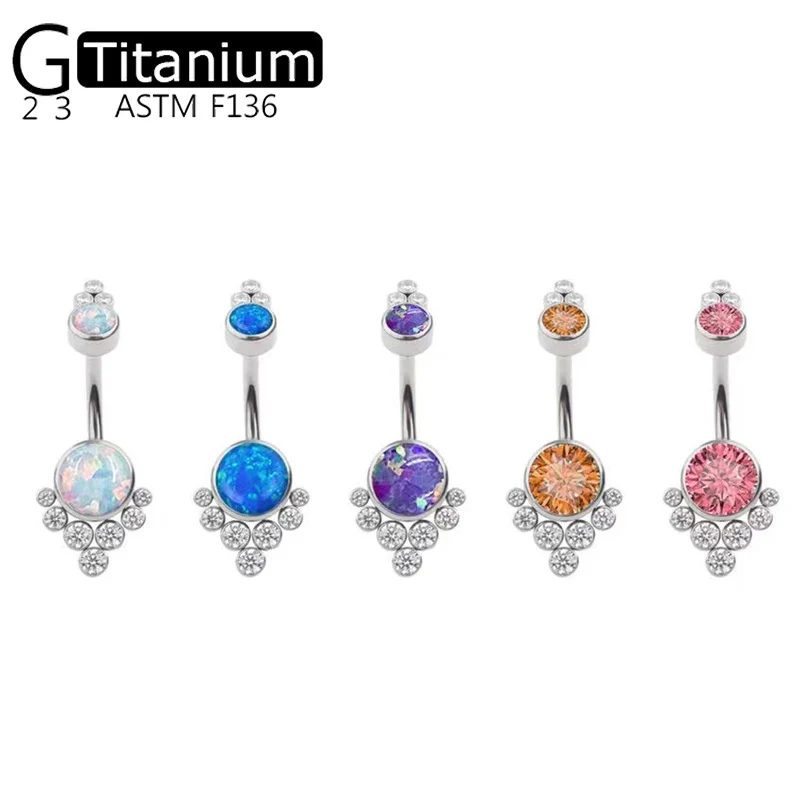 

G23 Titanium Zircon Opal Belly Button Navel Rings For Women Nombril Ombligo Navel Ring Barbell Square Body Piercing Jewelry