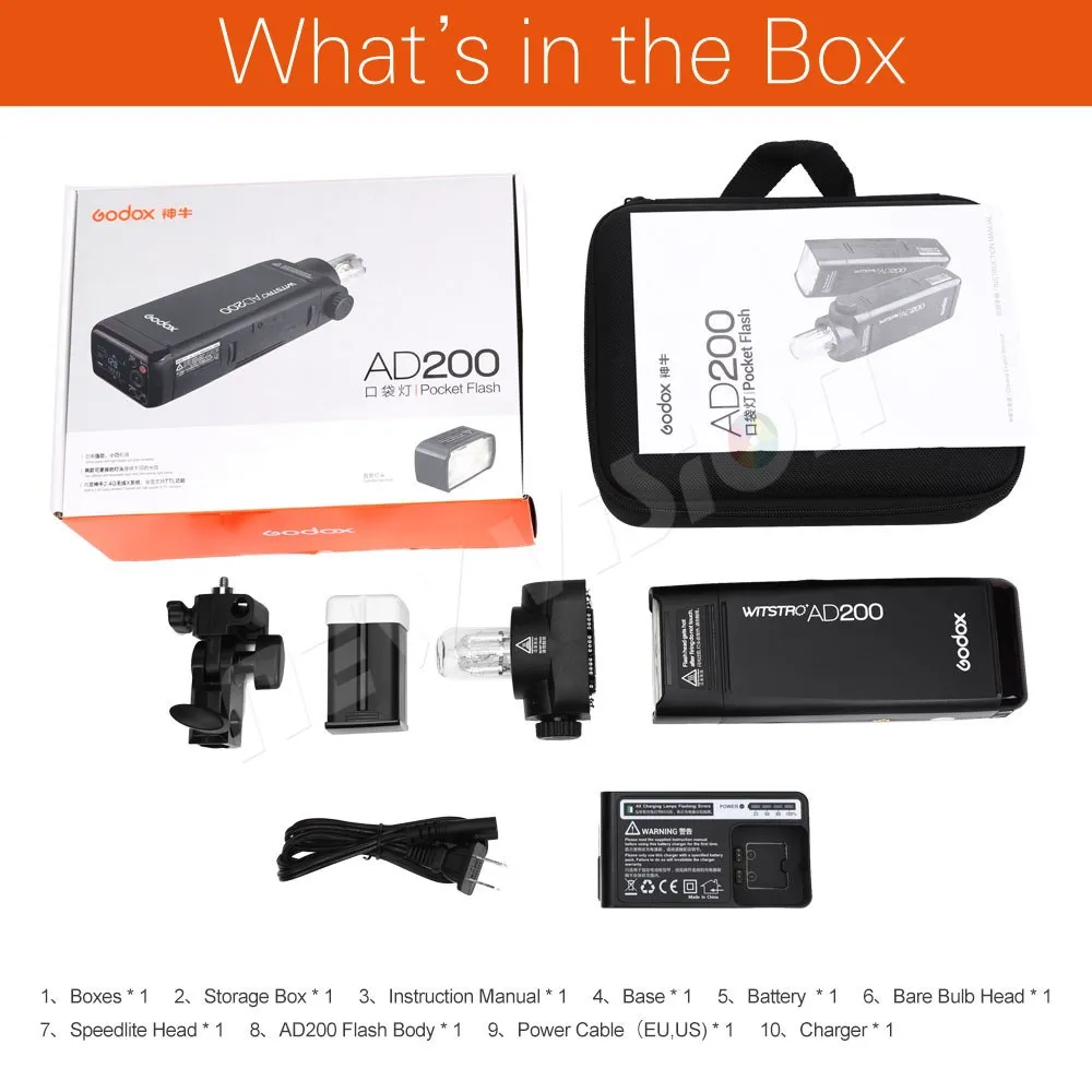 Карманная Внешняя вспышка GODOX AD200 200Ws TTL 2 4G HSS 1/8000s с двойной головкой и литиевой