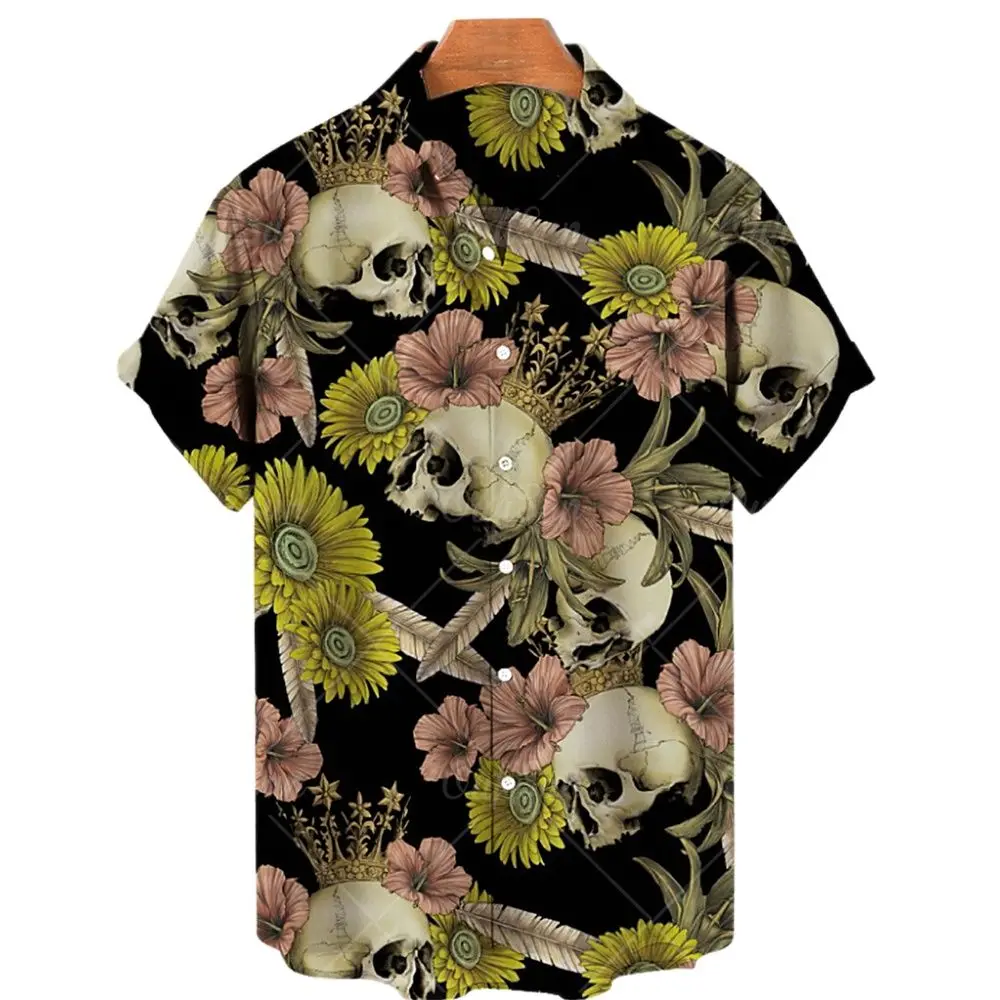 

2022 Men's Fashion Short Sleeve 3D Skull Print Hawaiian Shirts Summer Casual Tops Beach Shirts for Men 5XL