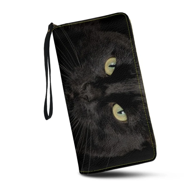 Belidome Black Cat Wallet for Women Leather RFID Blocking Design Zip Around Card Holder Organizer Ladies Travel Clutch Wristlet