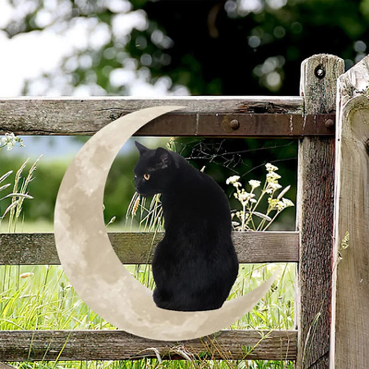 

Cat Moon Wall Art Cat Moon Hanging Metal Sign Durable Wind Chime Hanging Ornament Premium Creative Halloween Black Cat on the
