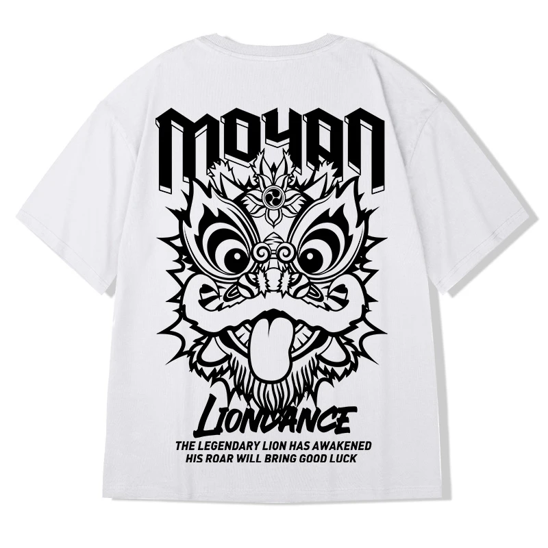 Men Hip Hop Streetwear T-Shirt Chinese Lion Wake Tshirt Harajuku Cotton Casual T Shirt Short Sleeve Tops Tees