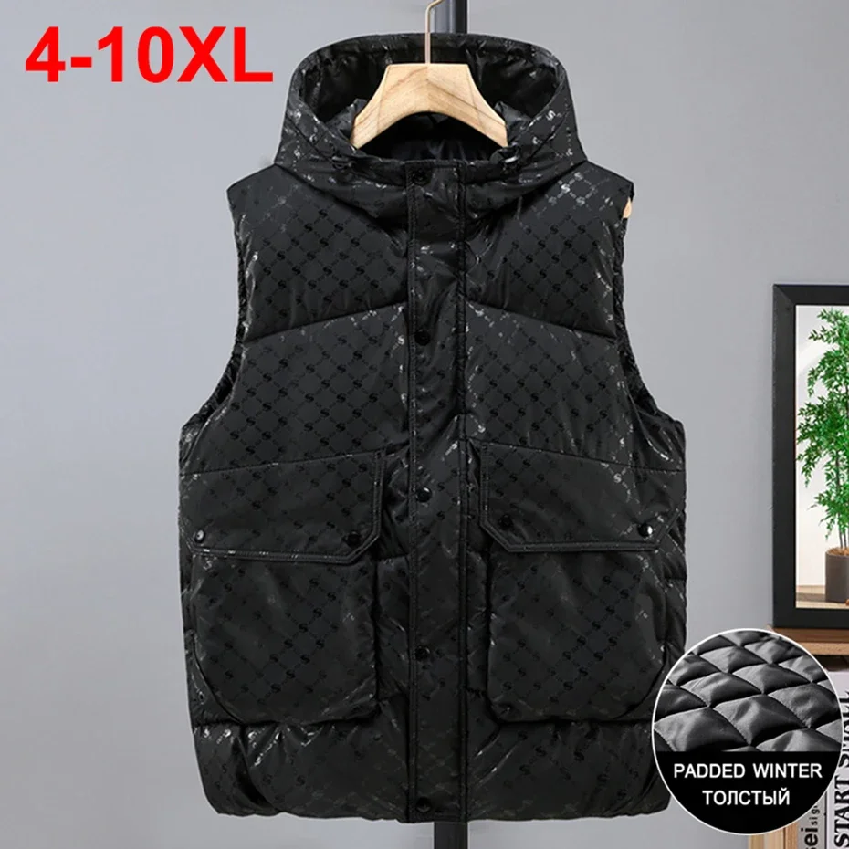 2024 зимний стеганый жилет мужской утепленный больших размеров с капюшоном