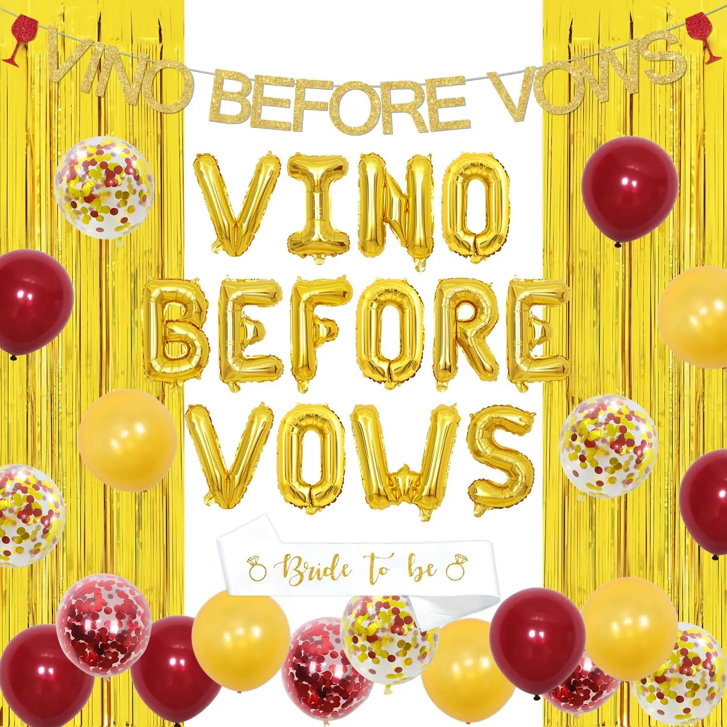 Joymemo Gold Vino Before Vows украшения для девичника вино тема баннер гирлянда свадебного