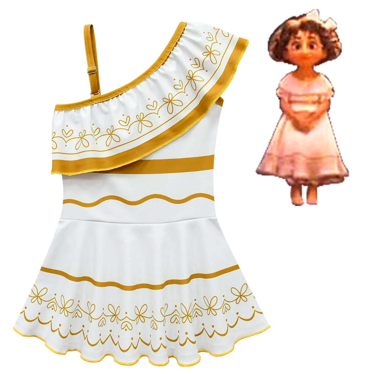 

2022 Disney Spot Swimsuit Encanto Cartoon Girls Sloping Shoulder One Piece Swimsuit Beach Outing Fashion Dress
