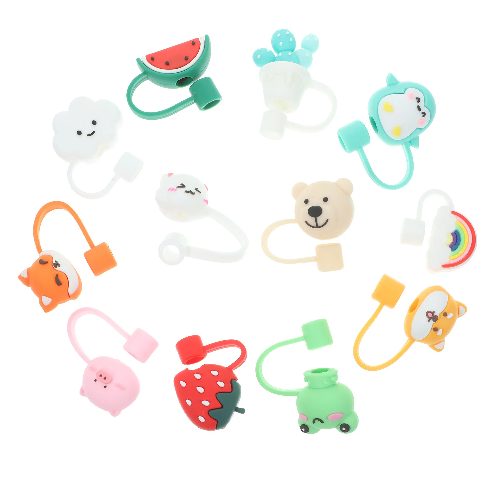 

12Pcs Straw Protectors Cute Straw Plugs Straw Tip Covers Cartoon Straw End Plugs Straw Toppers