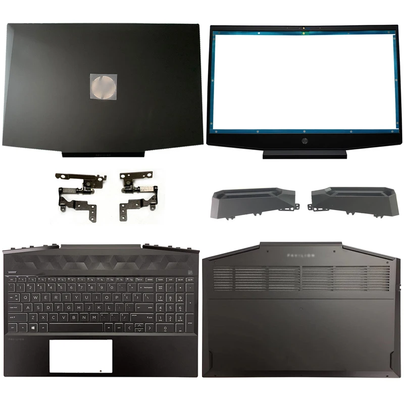 

New portable lcd back cover/front frame/hinges/handrest/bottom case for hp pavilion 15-dk series L56915-001 silver L57593-001