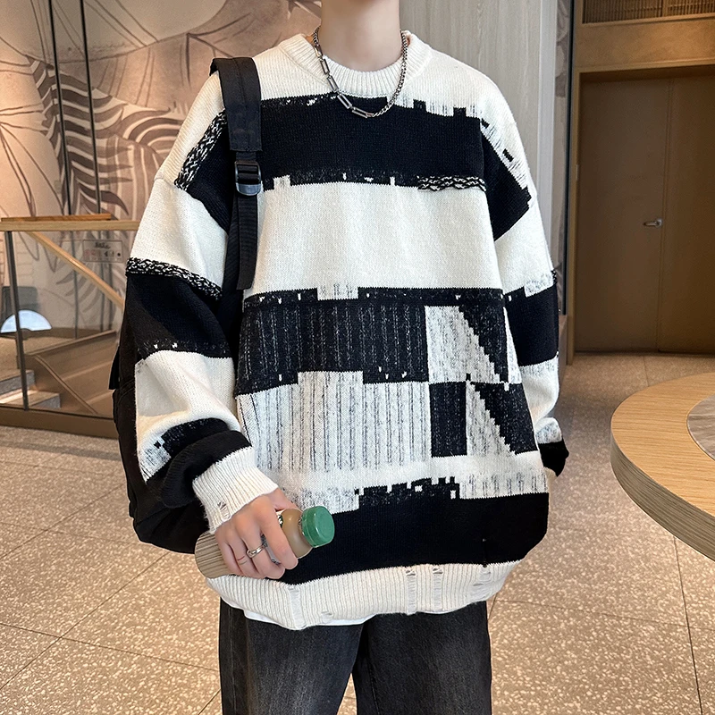 

KUANGNAN Korean Fashion Winter Men's Sweater Man Pullovers Clothes Pullover Round Collar Mens Sweaters Best Selling Product 2023