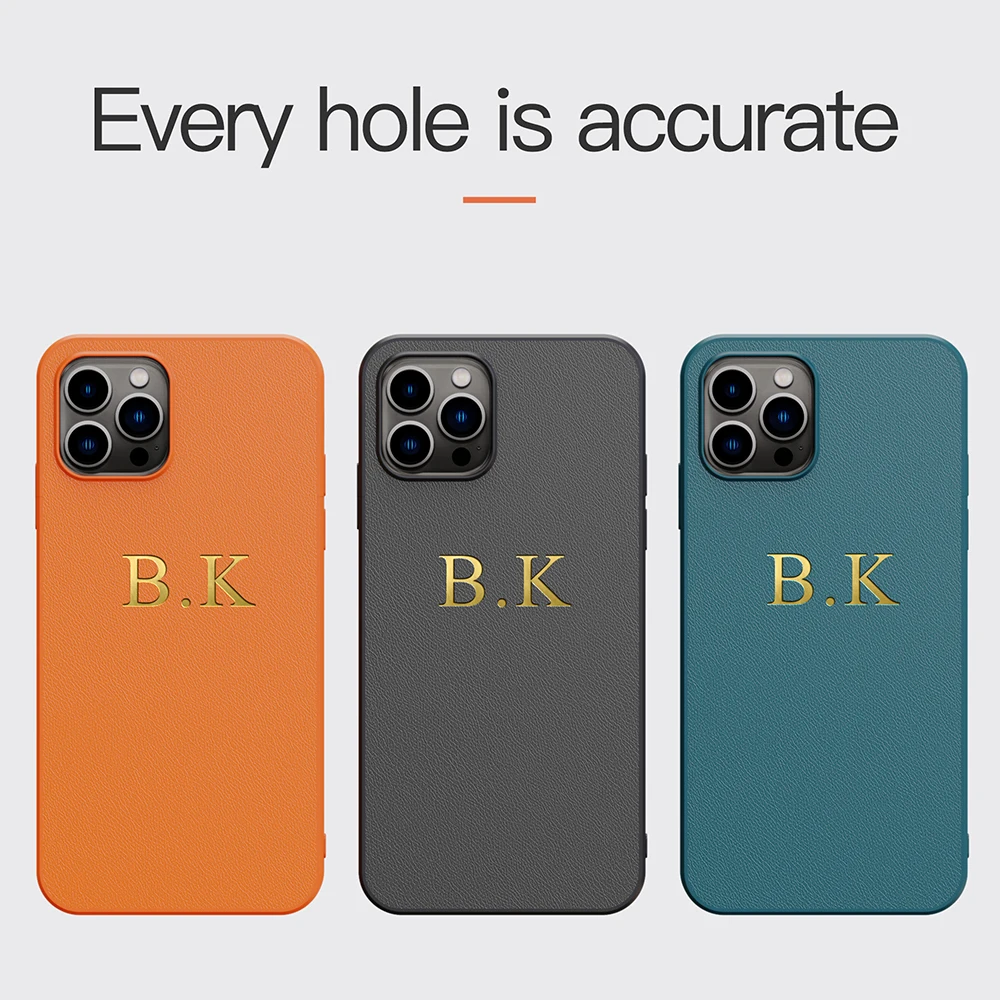 14 Pro Max Personalised Customized Name Initials Letters Case For iPhone 14 13 12 11 Pro Max Luxury Leather Plain Skin Cover