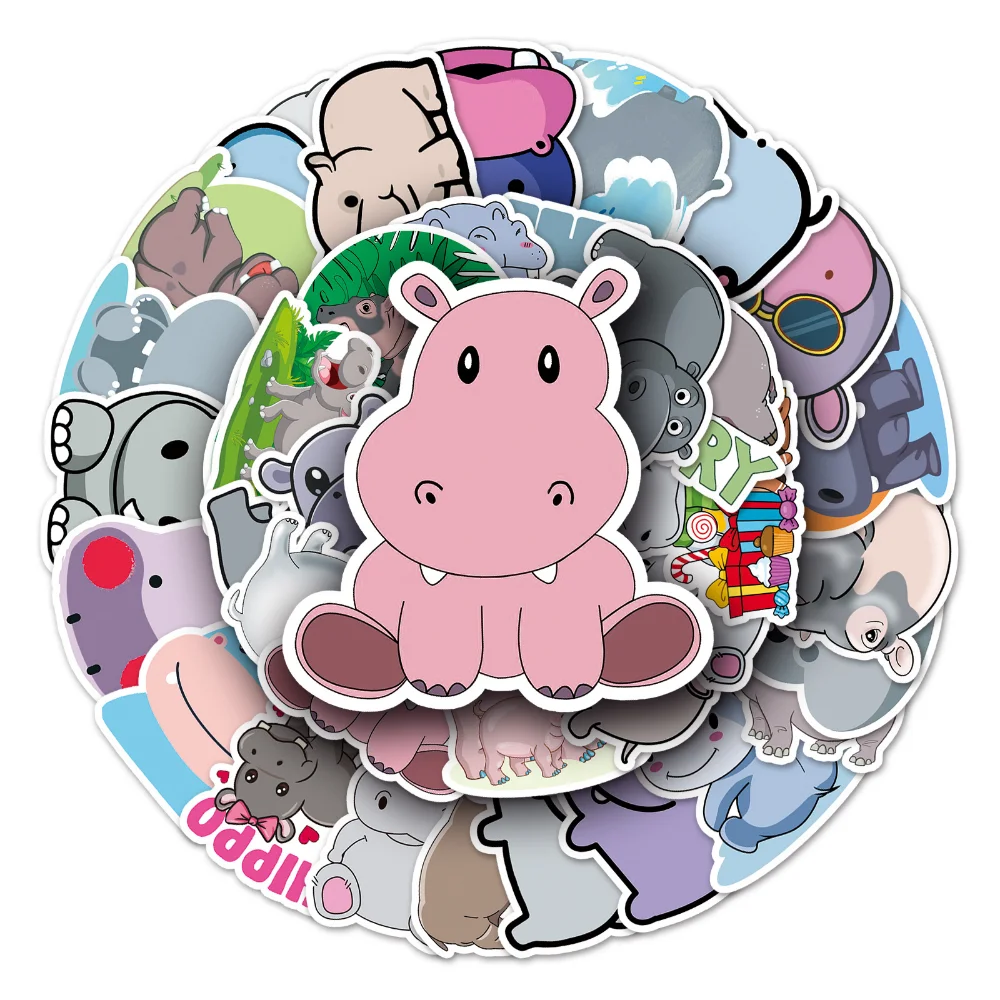 10/50PCS Cartoon Hippo Stickers Cute Animal River Horse Skateboard Motorcycle Guitar Luggage Laptop Bicycle Sticker Kids Toys