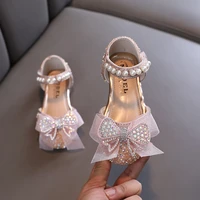 girls flats 2022 new autumn baby shoes kids sandals fashion princess party dress dance toddler glitter bowtie pearls soft sole