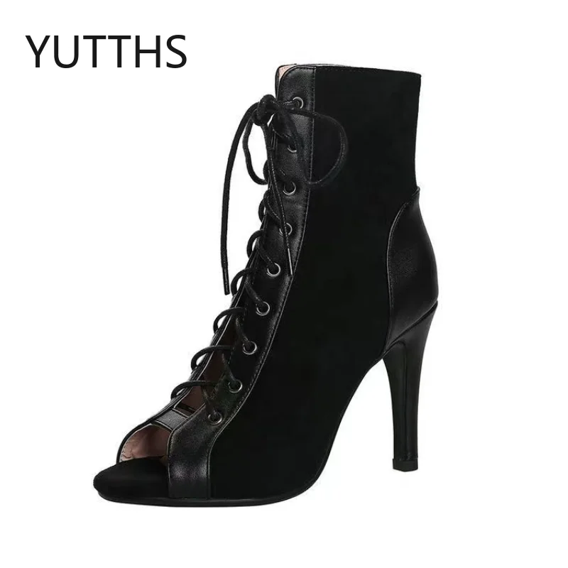 

Sandalis Mujer Lace Up Sandals Women 2023New Summer Hollow Short Thin Heel High Heels Dance Party Shoes Large 43 Women's Sandals