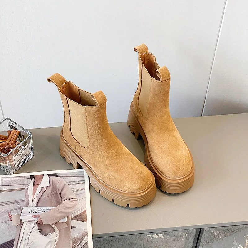 AIYUQI Chelsea Boots Women Fall 2023 New Platform Short Boots Women Fashion British Style Genuine Leather Ankle Boots Women