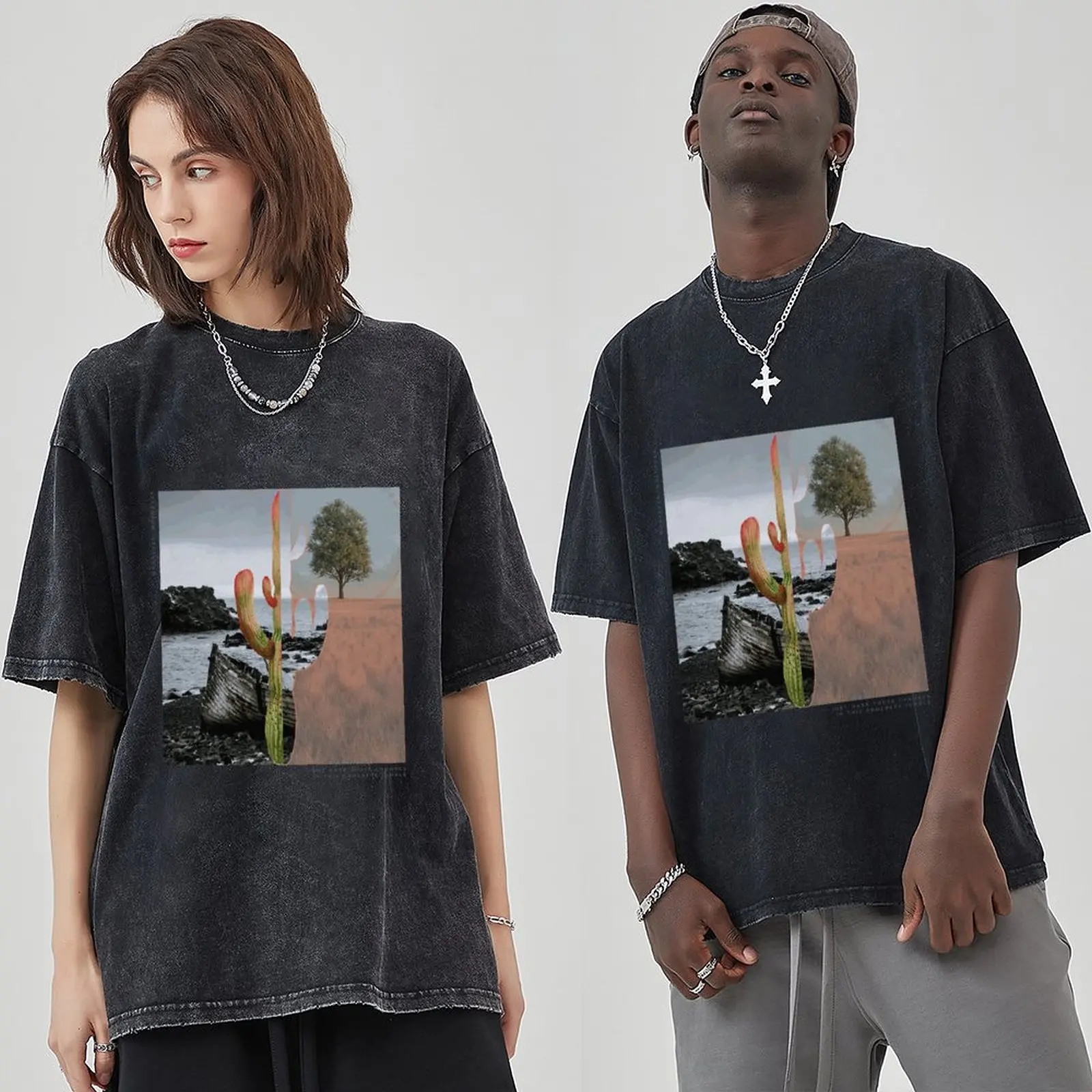 

Men's clothing Gift For Men Short Sleeve Summer Crew Neck Round Collar Printed Casual Stylish Seaside Street 100% Cotton Daily