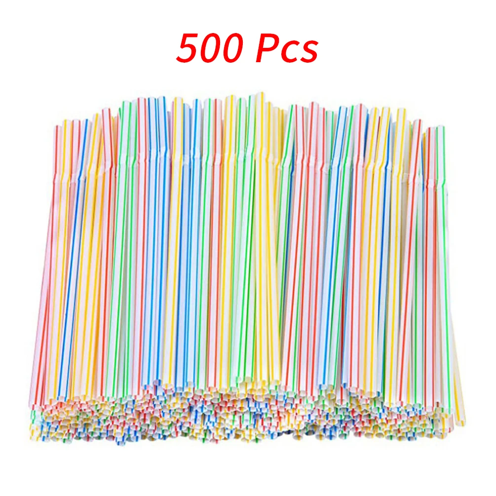 

500Pcs Disposable Plastic Drinking Straws Multi-Color Striped Bendable Elbow Beverage Straws Birthday Celebration Party Supplies