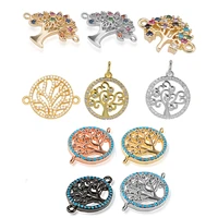 shiny zirconia gold plated round tree of life plant pendant for jewelry making diy necklace bracelet christmas tree accessories