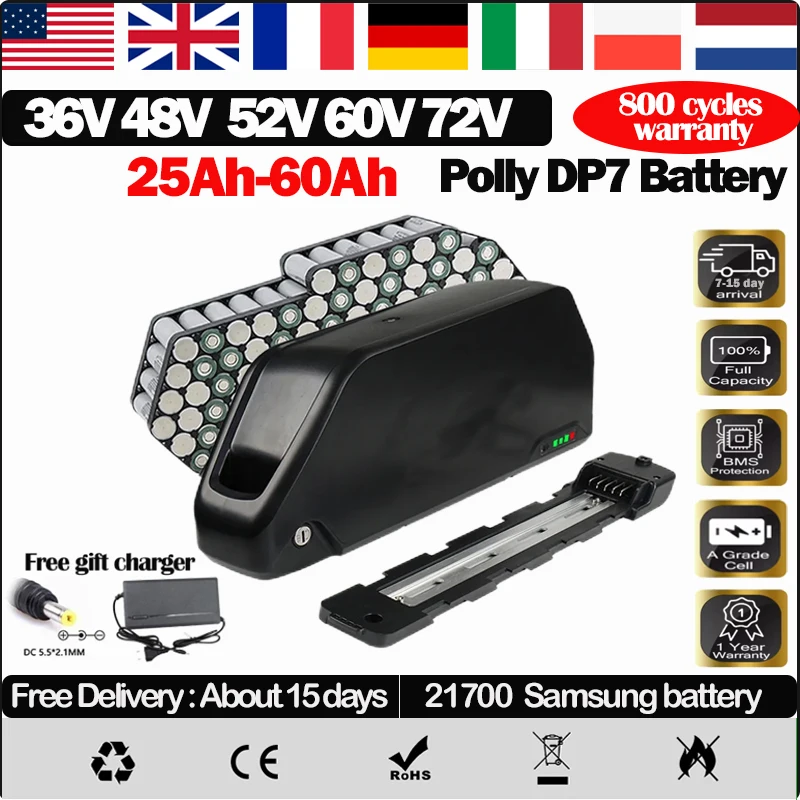 36v48v52v Электрический велосипедный аккумулятор 20 / 30 40 50 60ah PollyDP - 7 Катушка 3000w