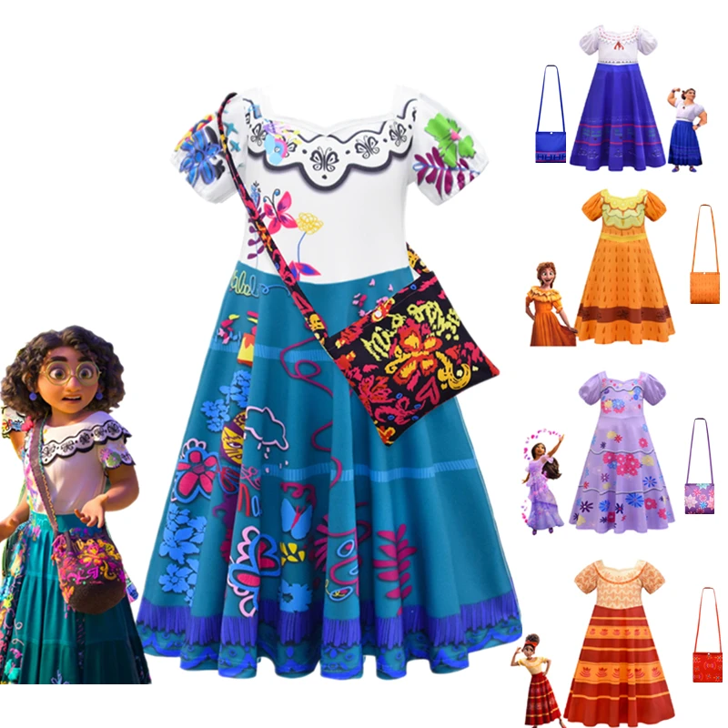 

New Anime Encanto Cosplay Madrigal Dress Girls Princess Mirabel Children Fancy Dress With Wig Costume Party Kids Cosplay