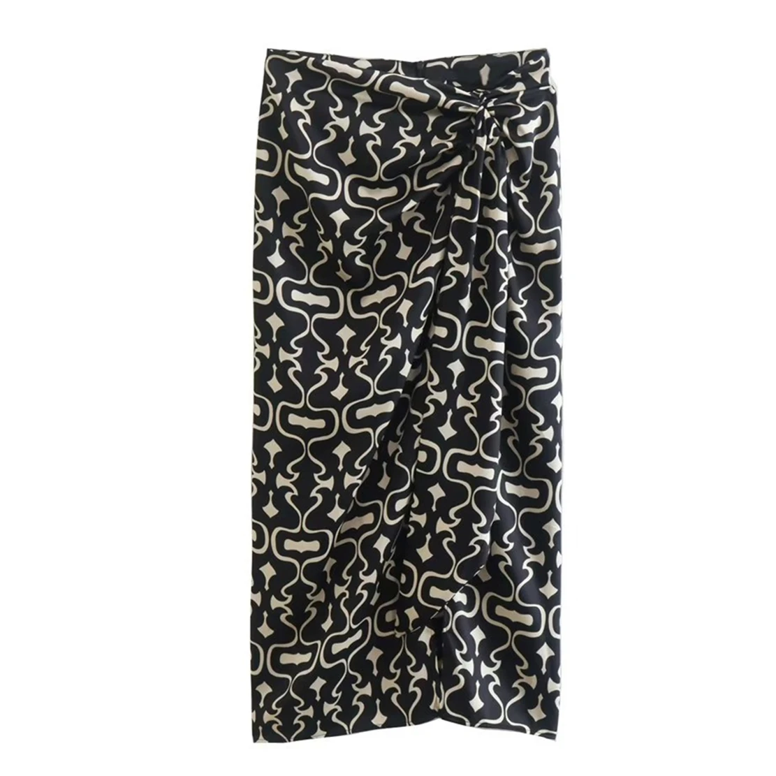 

Jenny&Dave Geometric Printing Pleated High Waist Straight Midi Skirt Women