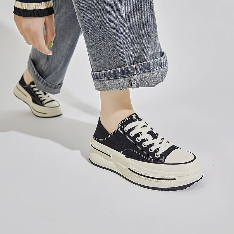 Canvas Designer Casual Sneakers Women's Sports Shoes Flats Chunky Platform Sneakers Girls 2023 Black Thick Bottom Tennis Female