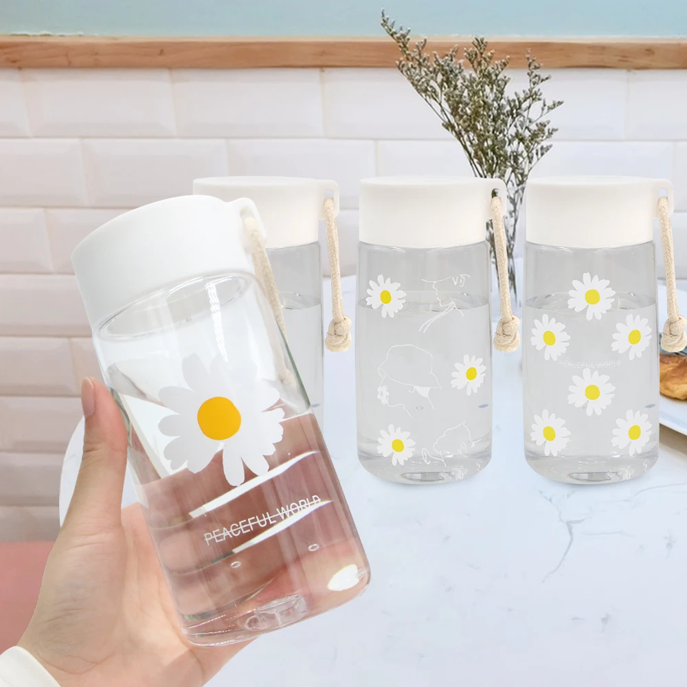 

500ml Kawaii Bottle Plastic Water Bottles for Girls Creative Frosted Drink Kawaii Water Bottle with Portable Travel Tea Cup