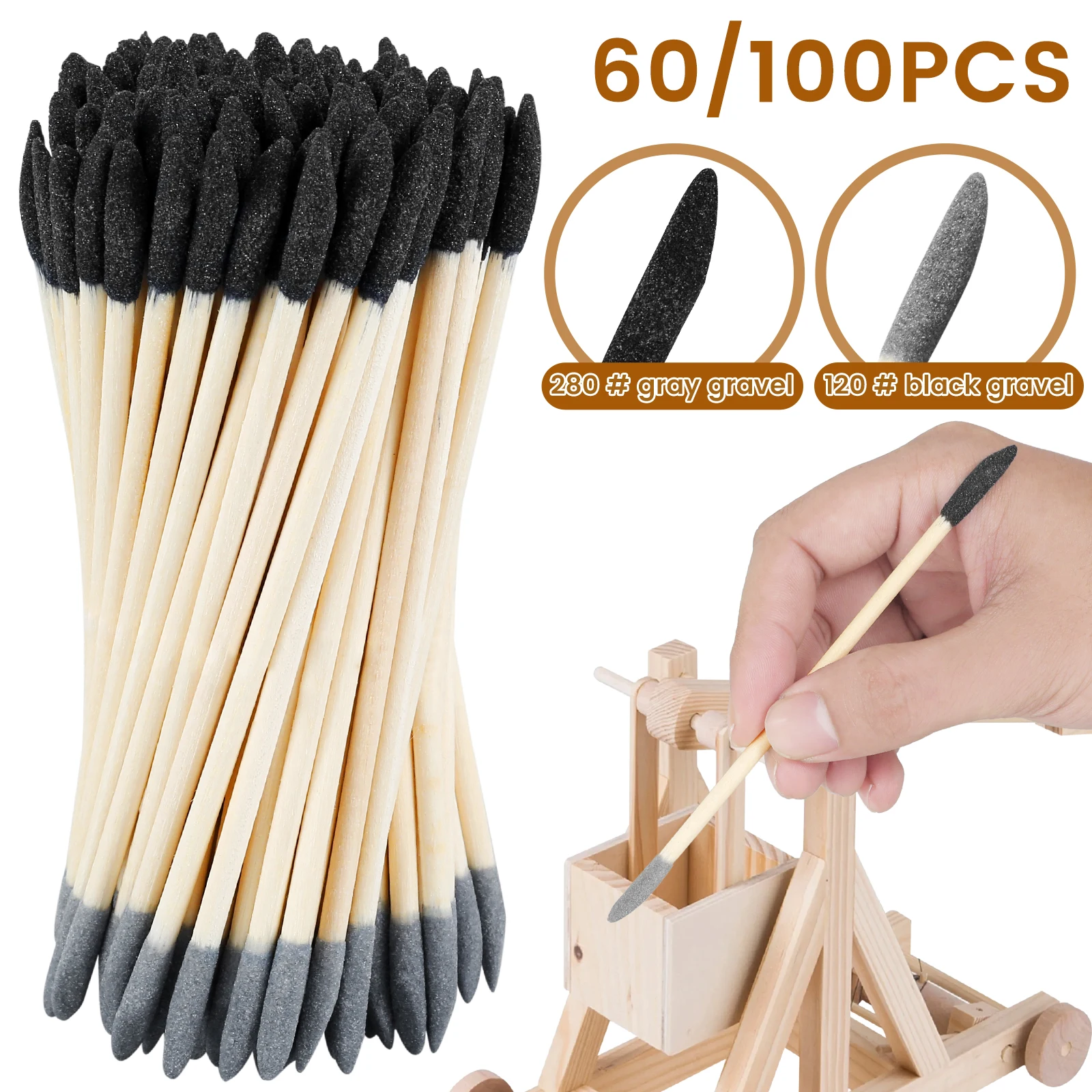 

60/100Pcs Sanding Sticks 120/280 Grit Double End Matchsticks Sanding Twigs Fine Polishing Sanding Matchsticks Portable Sanding