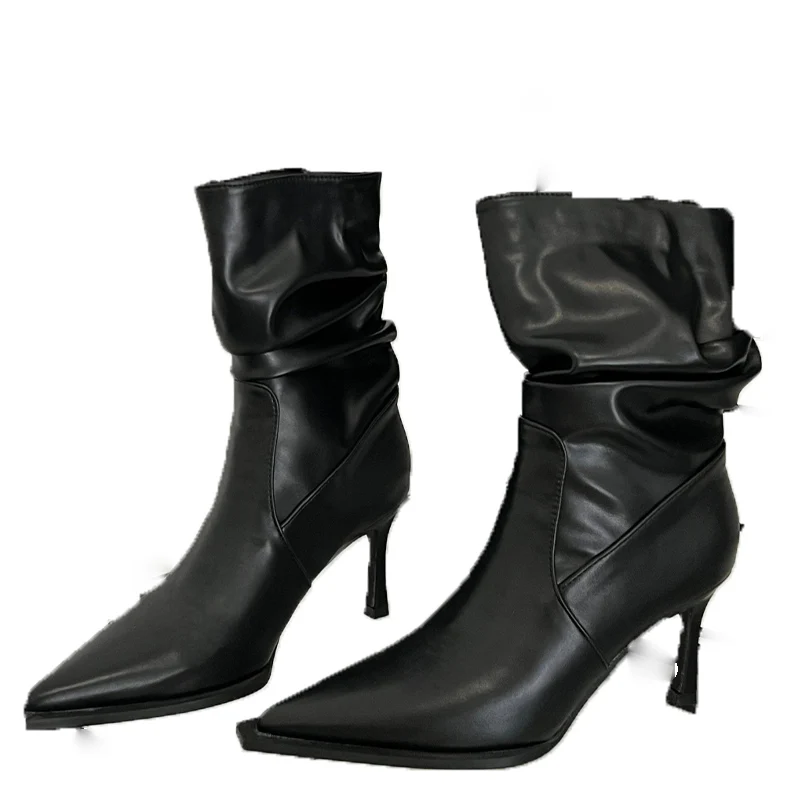 Женские ботильоны на шпильке с острым носком зимняя модная женская обувь 2024