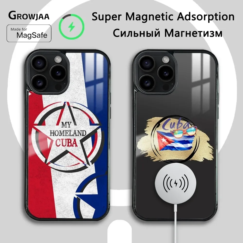 C-Cuba Flag Art Phone Case For iPhone 16 15 14 13 12 11 Pro Max Plus Mini Magsafe Mirror Wireless Magnetic Cover