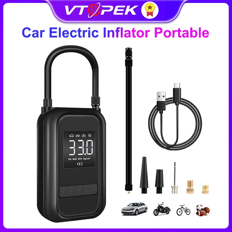 Vtopek Electric Inflator Pump Portable Wireless Digital Tire Inflatable Pump For Car Motorcycles Balls Auto Inflatable Air Pump