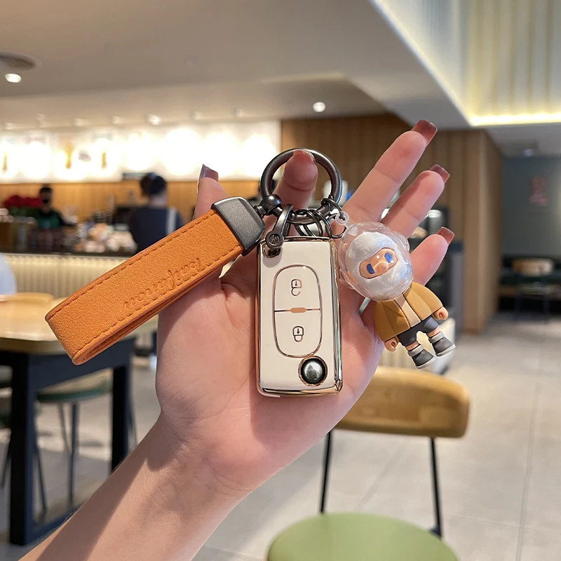 

Cute Character Leather Keychain Flip Key TPU Car Key Case Cover for Peugeot 308 207 307 3008 5008 807 Citroen C2 C3 C4 C5 C6 C8