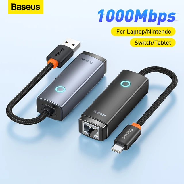 Baseus USB C to Ethernet Adapter Aluminum Gigabit USB C Adapter for Laptop MacBook Pro 1000/100Mbps USB Lan RJ45 Network Card 1