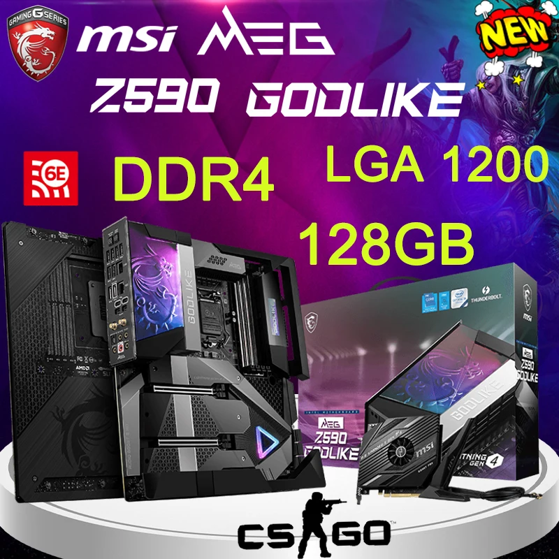 

Материнская плата MSI Мег Z590 GODLIKE LGA 1200 DDR4 5600(OC) МГц 128G поддержка процессора Intel 10-го 11-го поколения PCI - E 4,0 M.2 игровая материнская плата
