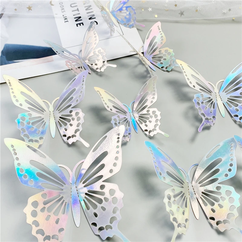 12 шт./компл. полые 3D наклейки на стену в виде бабочки для свадебного украшения