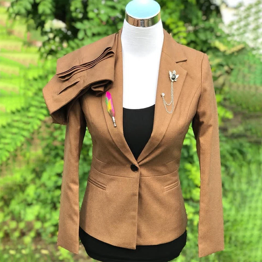 Фото Элегантный женский деловой костюм Slim Fit с одной пуговицей, высококачественный комплект из пиджака с отложным воротником и брюк, 2 предмета №1