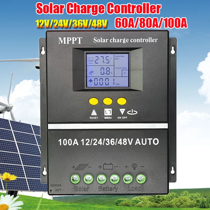 

MPPT Solar Charge Controller 12V/36V/48V Automatic Detection System Protection Safe Charging Solar Panel Regulator 60A/80A/100A