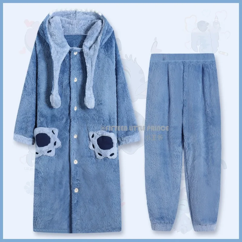 

Мультяшные Стич пижамы Осень-зима теплый женский пижамный комплект с длинными рукавами комплект из двух частей милая мягкая искусственная женская пижама