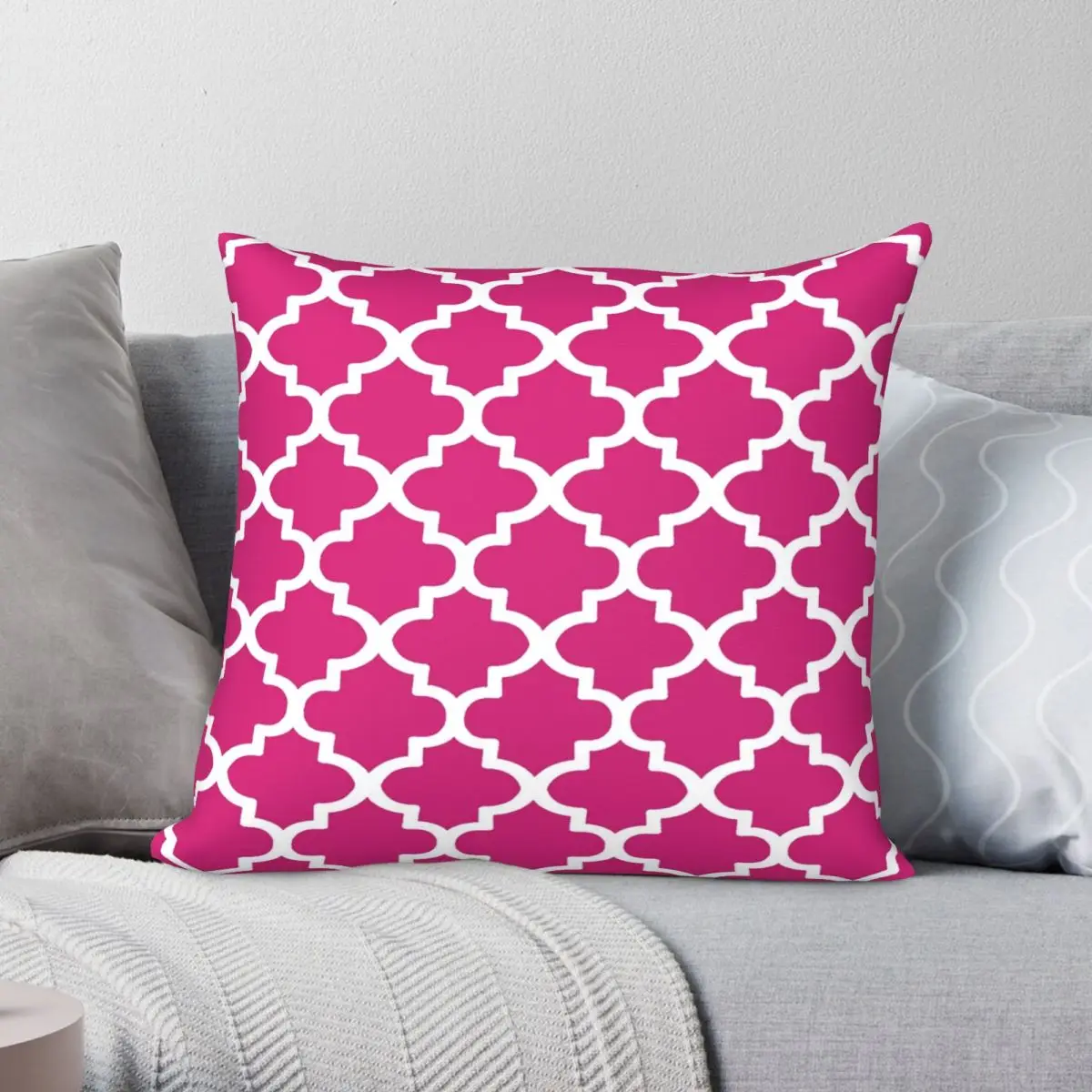 

Quatrefoil Lattice Pillowcase Polyester Linen Velvet Printed Zip Decor Throw Pillow Case Room Cushion Cover